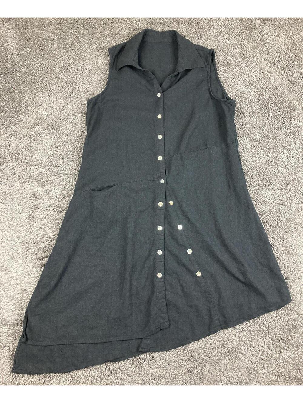 Sleeveless Asymmetrical Button-Front Dress in Charcoal